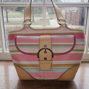 Auth New Coach Striped Satchel Hobo Purse